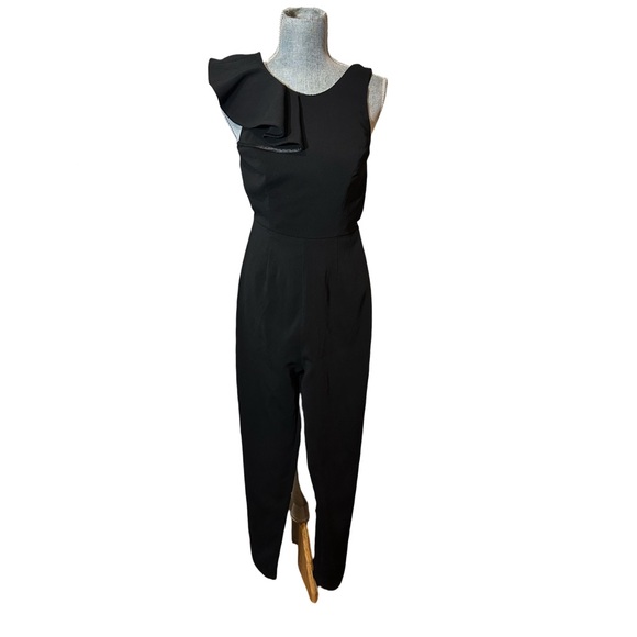 ASOS Black Ruffle Shoulder Jumpsuit - Picture 2 of 4
